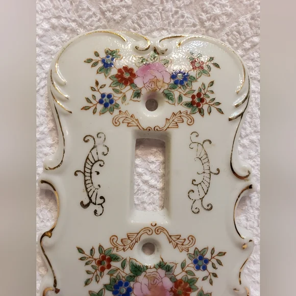 Vintage Switch Plate Cover, Made in Japan Porcelain Shabby Chic Wall Decor - Picture 2 of 9